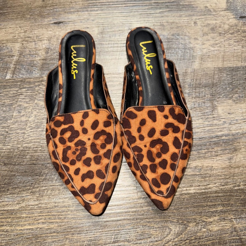 Lulus Joelle Womens 8 Leopard Print Pointed Toe Mule Loafer Slides Flats